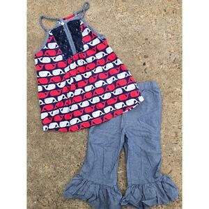 Mud Pie Baby Girls Whale Top and flare pants set 5T two piece